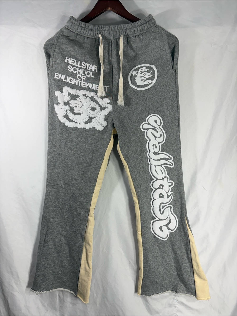 Hellstar Gray Graphic Sweatpants with Cream Side Panels